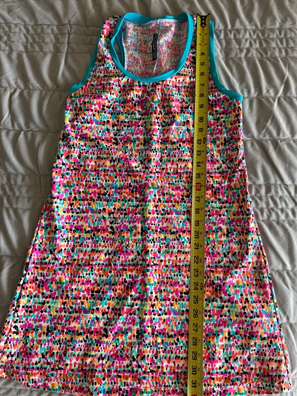Lacy Dot Design Dress Pink Multicolor Dot Tank Dress with Blue Trim Size Med VGC - Picture 7 of 9